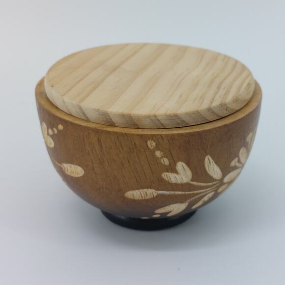 Wooden Trinket Wooden Box Bow Hand Carved Flower - Picture 7 of 12